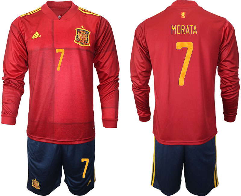 Men 2021 European Cup Spain home Long sleeve #7 soccer jerseys->spain jersey->Soccer Country Jersey
